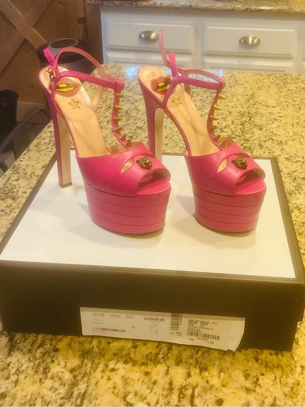 Gucci Hot Pink Platform Peep-Toe Sandals with Gold Accents - Picture 1 of 3